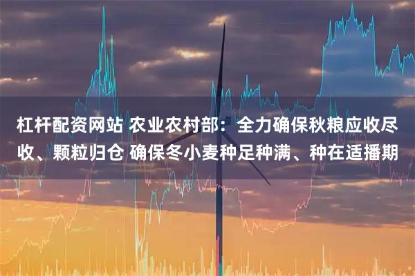 杠杆配资网站 农业农村部：全力确保秋粮应收尽收、颗粒归仓 确保冬小麦种足种满、种在适播期