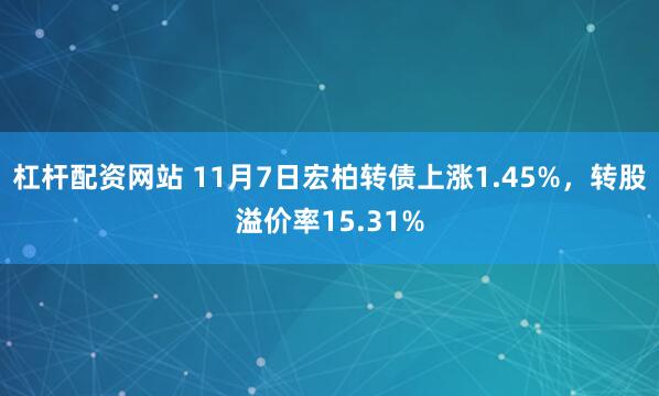 杠杆配资网站 11月7日宏柏转债上涨1.45%，转股溢价率15.31%